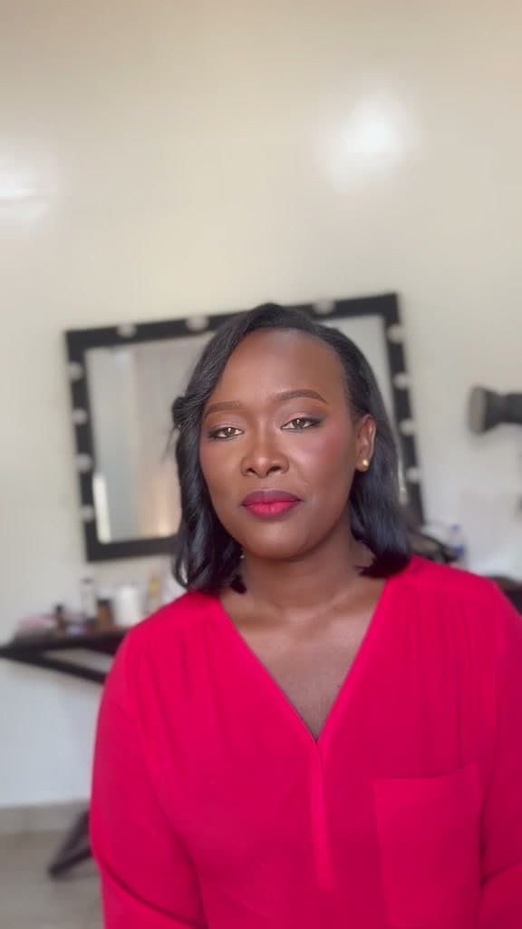 The same client in red, her finished look